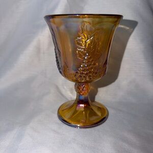 Vintage Indiana Glass Marigold Carnival Glass Goblet - Harvest Grape Pattern